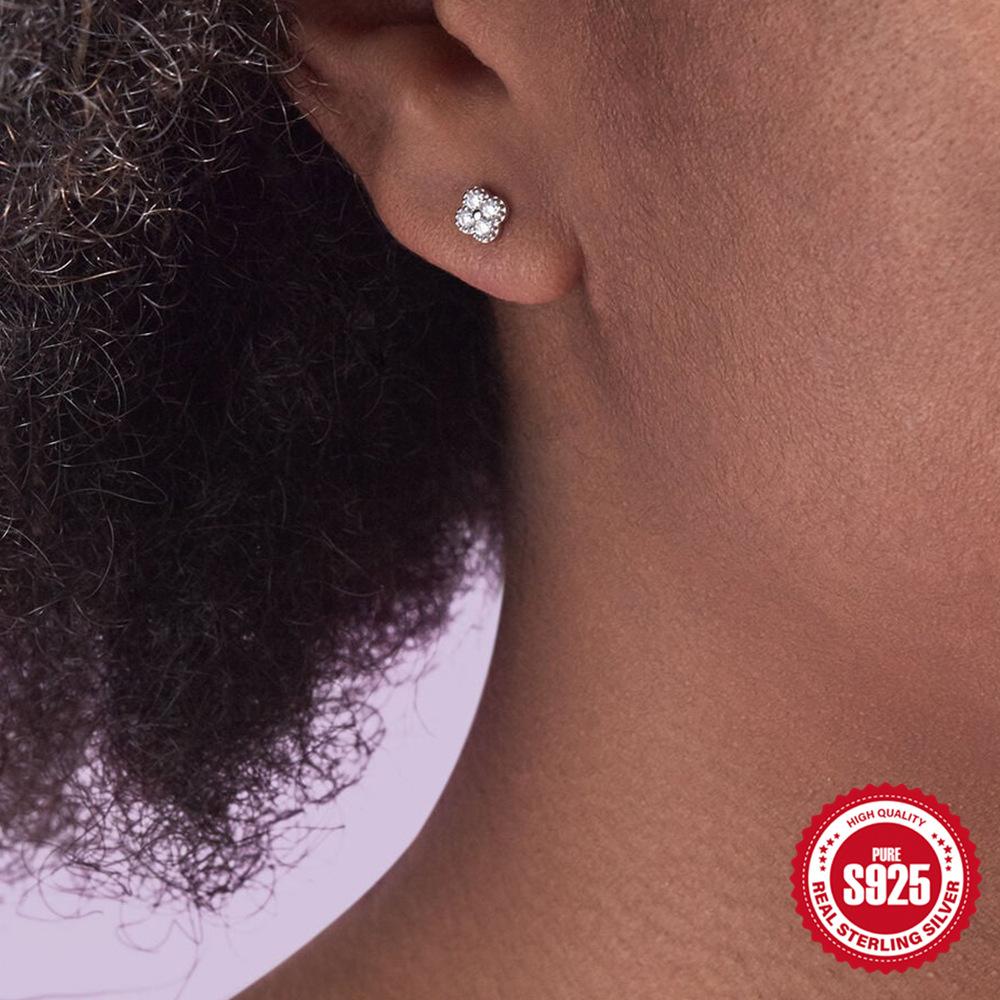 S925 Sterling Silver Sterling Silver Petal Diamond Turquoise Vintage Stud Earrings Douyin Popular Minority Earrings