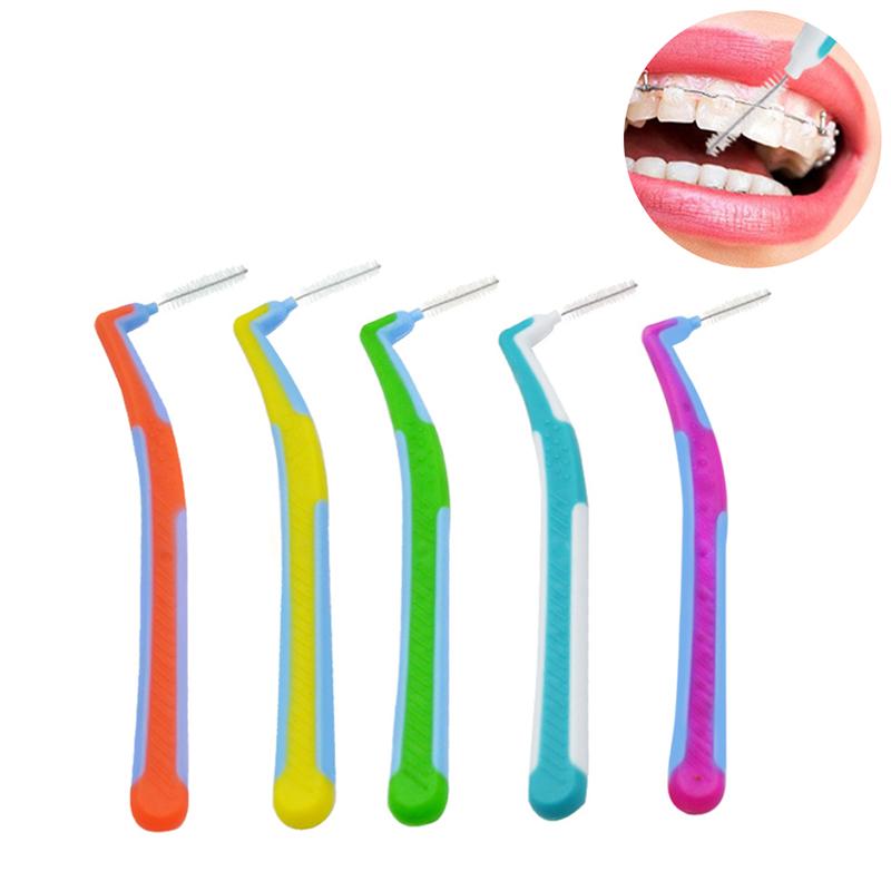 Lot de 5 brosses interdentaires en silicone en forme de L pour retirer les cure-dents, outils de nettoyage buccal multicolores, fournitures de matériel dentaire