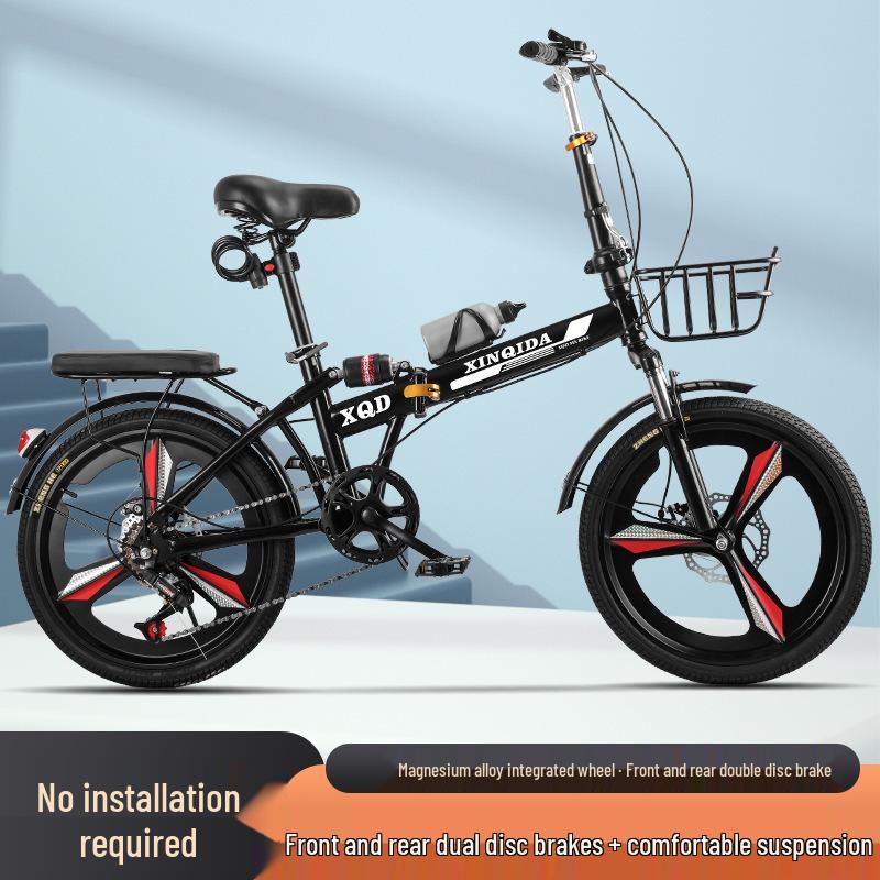 20/22-Inch Portable Folding Bicycle for Adults: No Assembly, Variable Speed, Shock-Absorbing Pedals