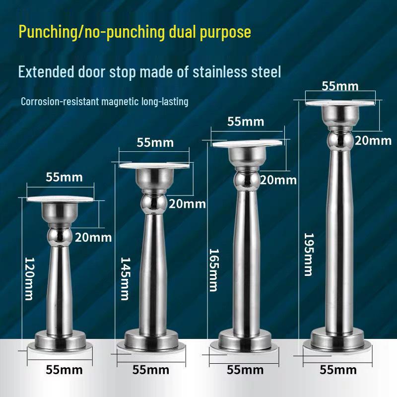 Stainless Steel No-Punch Magnetic Door Stopper - Extended Anti-Collision Fixer