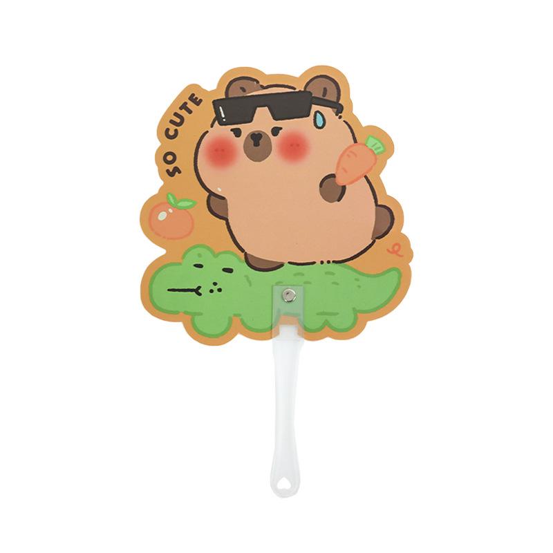10Pcs Random Cute Cartoon Capybara Bear Dog Plastic Handheld Fan Portable Summer Cooling Fans for Girl Students Festival Gifts