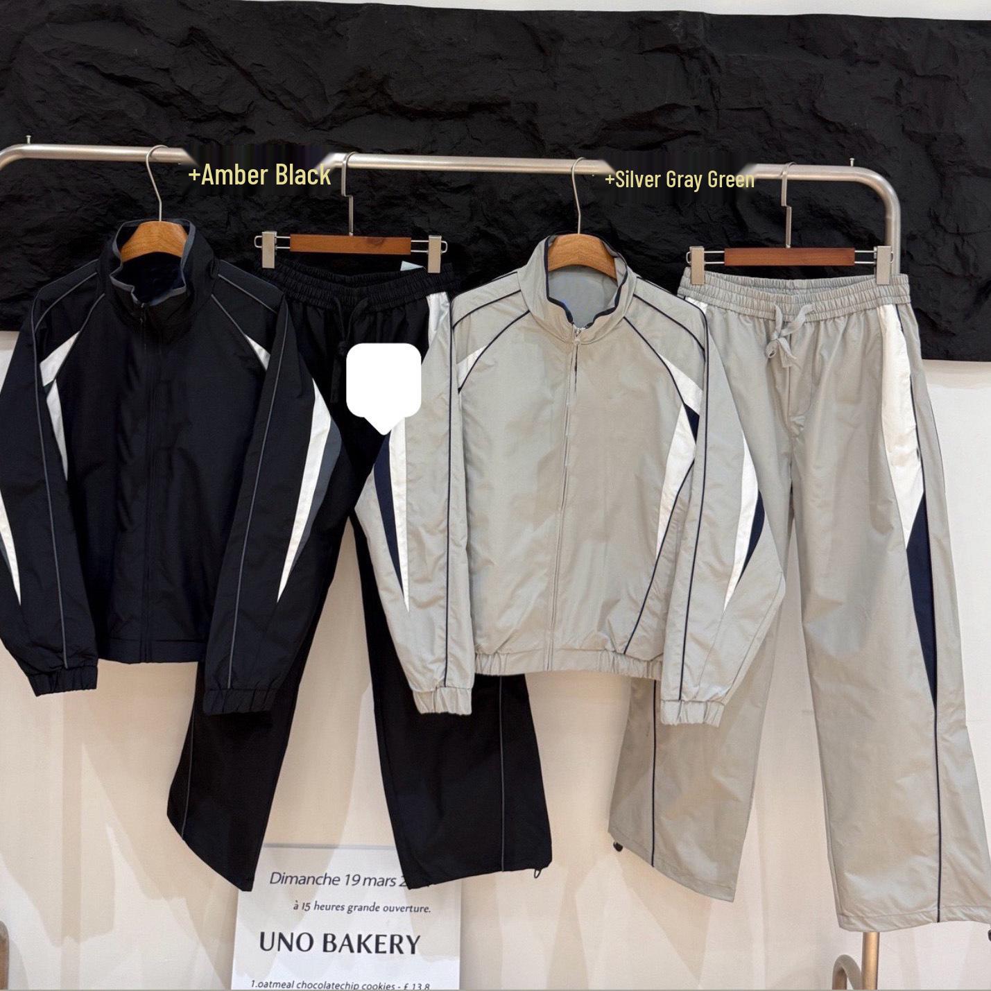 

Spring Street Style Unisex Stand-Up Collar Jacket and Straight-Leg Sweatpants Set L чорний/бурштин