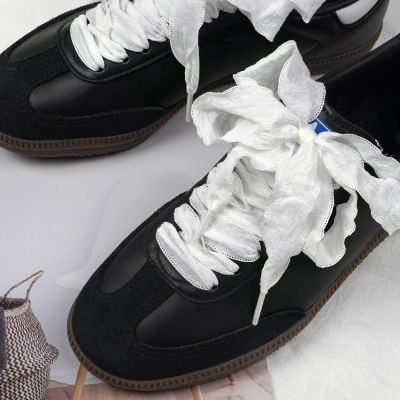 Decorative Footwear Laces 140cm/55.12in Flat Fabric Ruffle Ribbons for Canvas Footwear and Daily Outfit Styling Pair