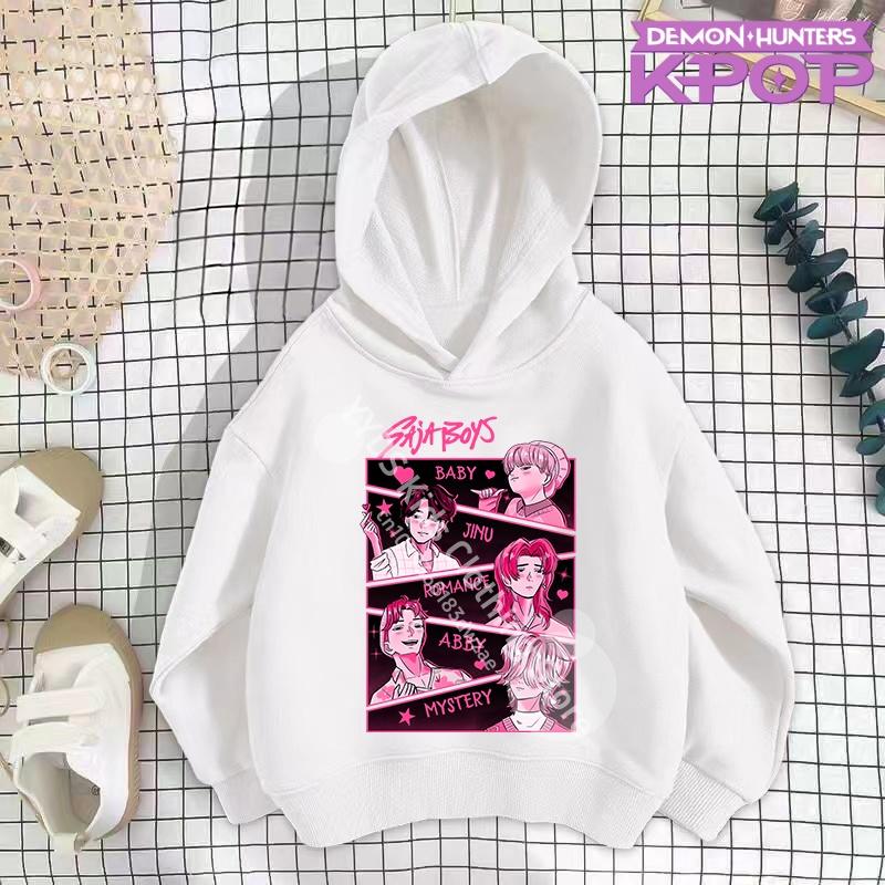 Y2K KPop ציידי שדים קפוצ'ונים נערות מתבגרות בנים רומי KPop ציידי שדים קפוצ'ון סתיו קז'ואל שרוול ארוך בגדי ילדים