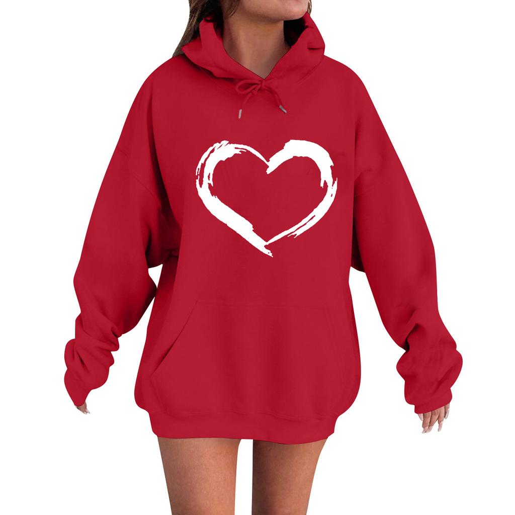 Damen Locker Bequem Lässig Mode Charakterdruck Kapuzenpullover Langarm