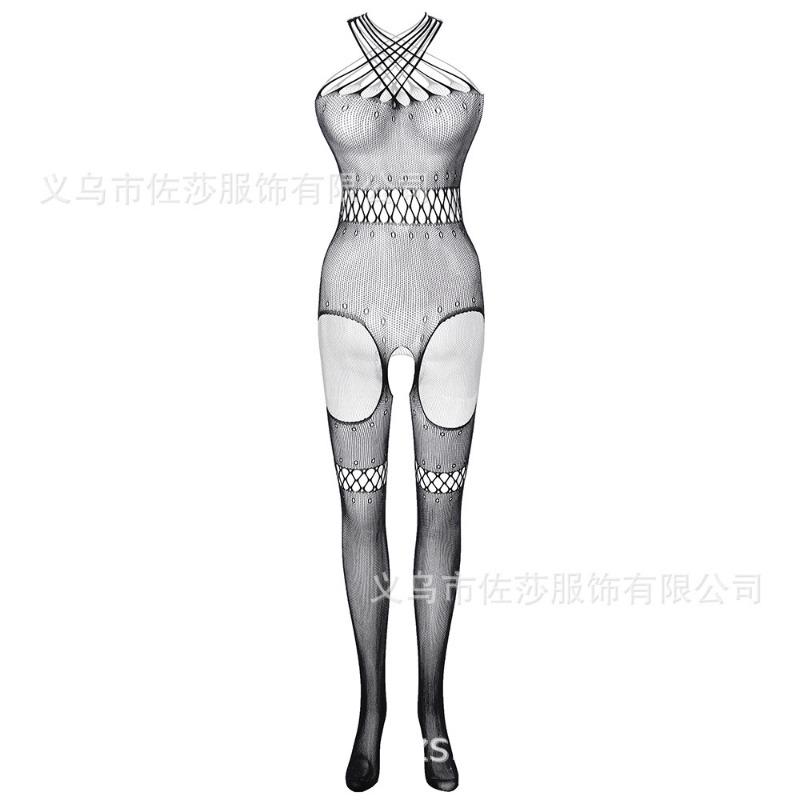 Sex Underwear Sexy Temptation Neck Hollow Open Crotch Transparent One-piece Net Clothes Net Hole One-piece Net Socks