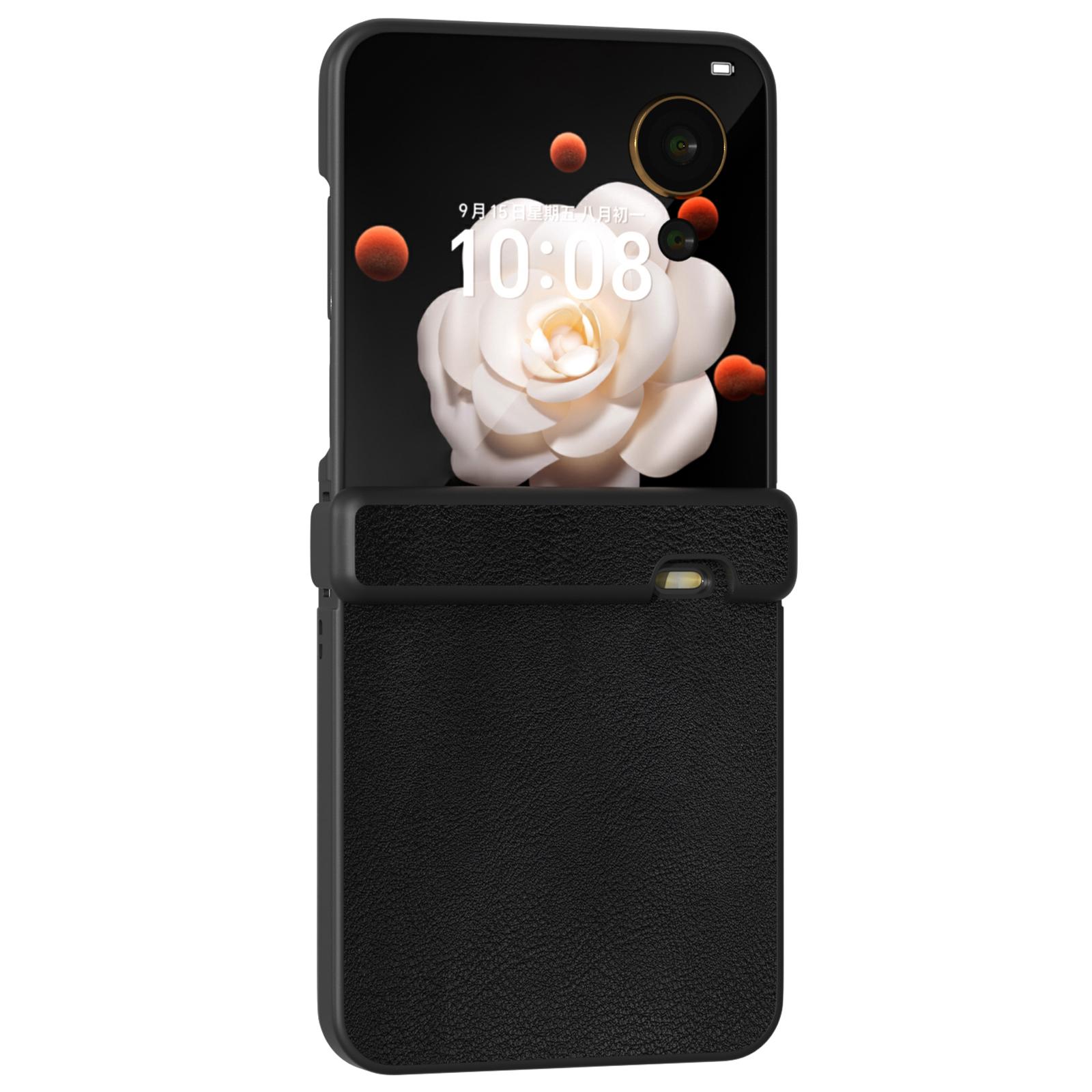 

For Honor Magic V Flip 5G Case Hinge Protection PU Leather+PC Phone Cover Black