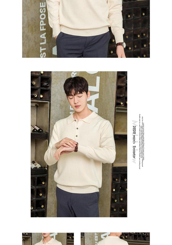 2026 Men's Polo Collar Knit Sweater: Spring/Autumn, Long Sleeve, Loose Fit, Lapel Button Pullover.