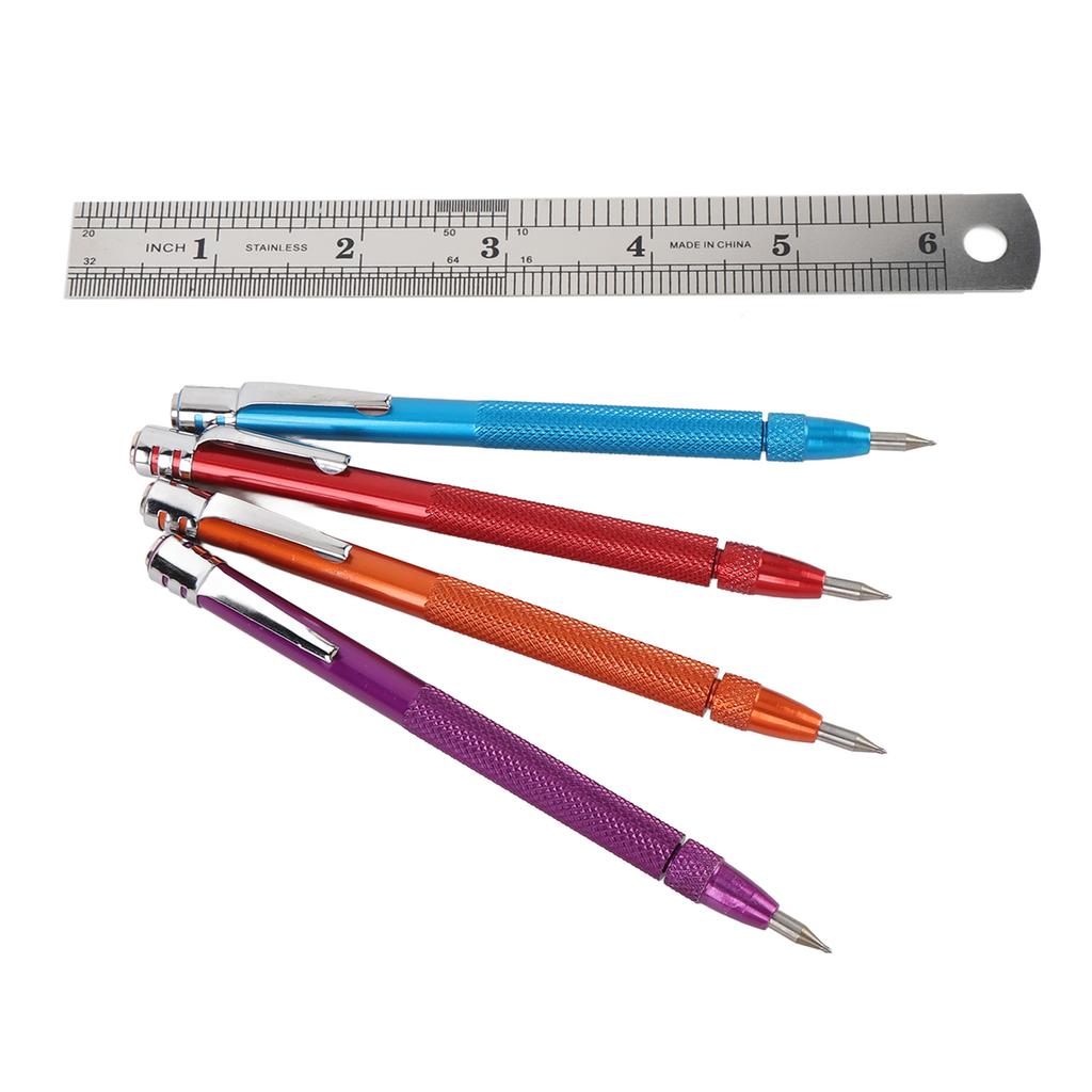 4 Pcs Tungsten Carbide Scriber Knurled Aluminium Handle Etching Engraving Pen with 8 Replacement