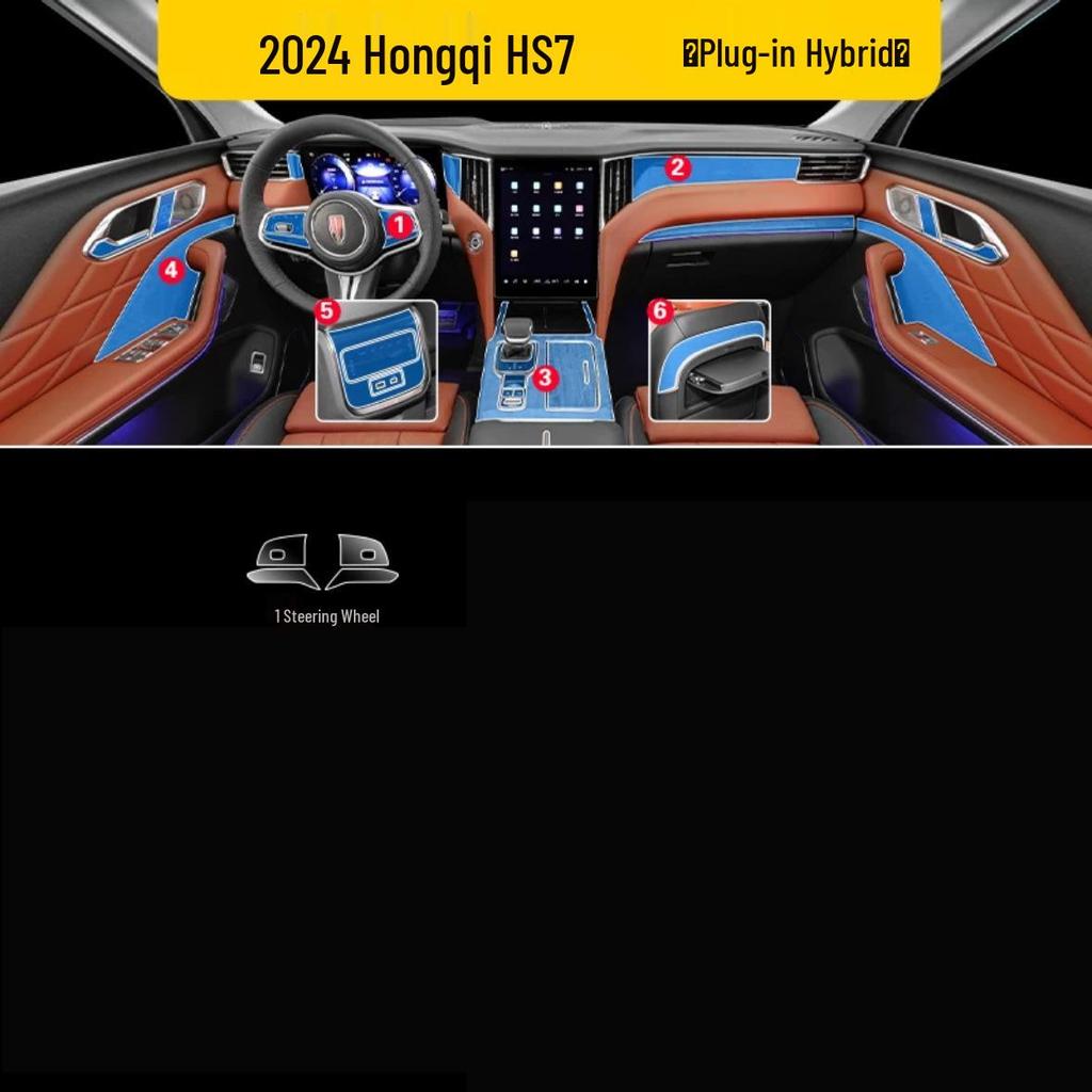 Compatible Interior Films for 25 Hongqi HS7 Models - Includes Instrument Navigation Screen, Gear Shift Stickers, HD TPU Film