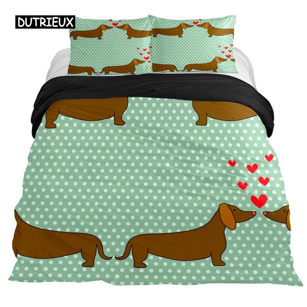 Dachshund Duvet Cover Set Cartoon Style Dachshunds King Size Bedding Set for Dog Lovers Kids Teens 2/3pcs Twin Comforter Cover