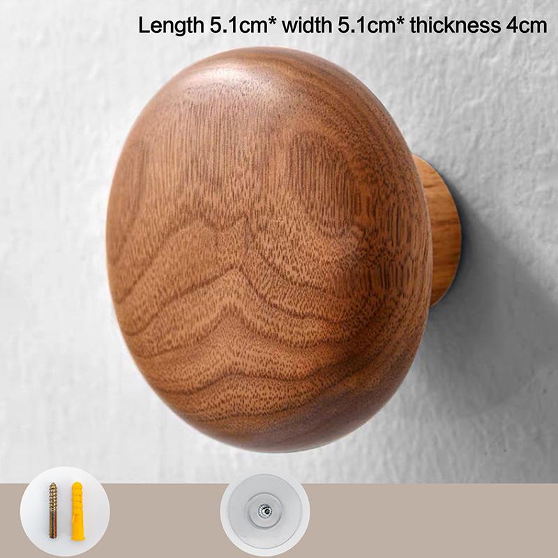 Solid Wood Handle Clothes Hook Coat Hook Wall-mounted Hook Punch-free Door Clothes Hanger Pebble Shape Cabinet Door