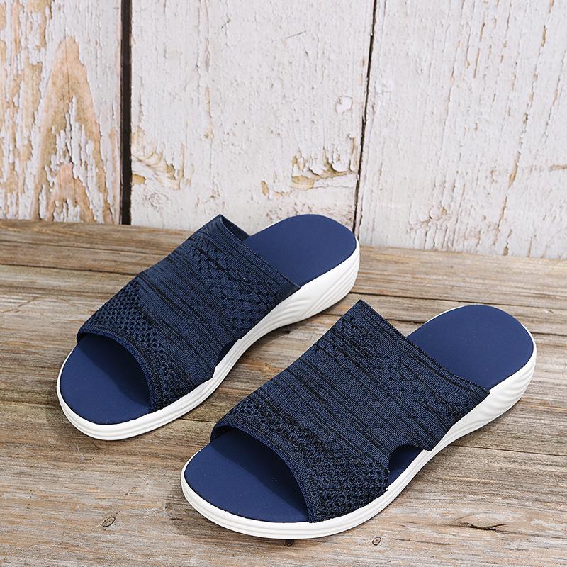 

Foreign trade large-size slippers 2025 summer new open-toed fly-woven platform sandals women s European, American women s beach shoes 43 синий