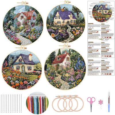 1 kit de matériel de broderie DIY pour jardin et patio, adapté aux débutants, comprend les outils, des tutoriels de points et des paquets de matériel en tissu