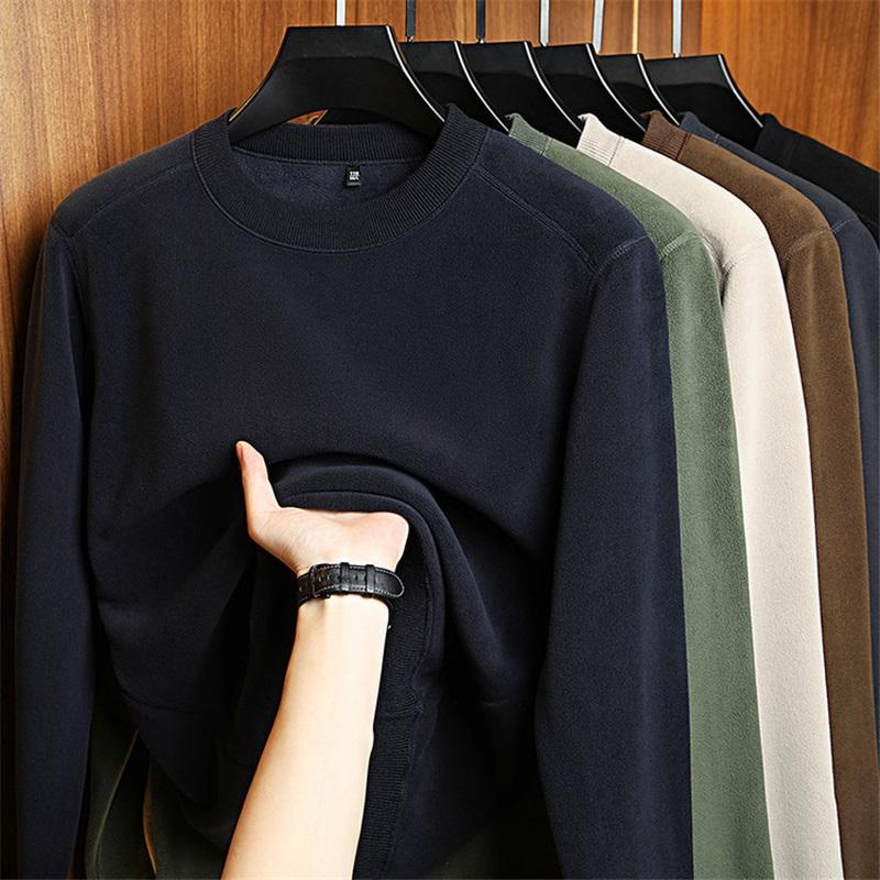 

Мужская однотонная теплая футболка с круглым вырезом, толстая, с длинным рукавом, базовая XXXL темно-синий