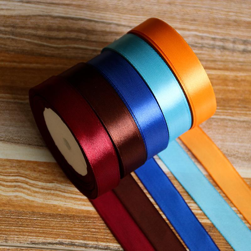 2cmx22m Length Solid Color Satin Ribbon Belt Bowknot Cake Box Wedding Birthday Christmas Party DIY Gift Decoration