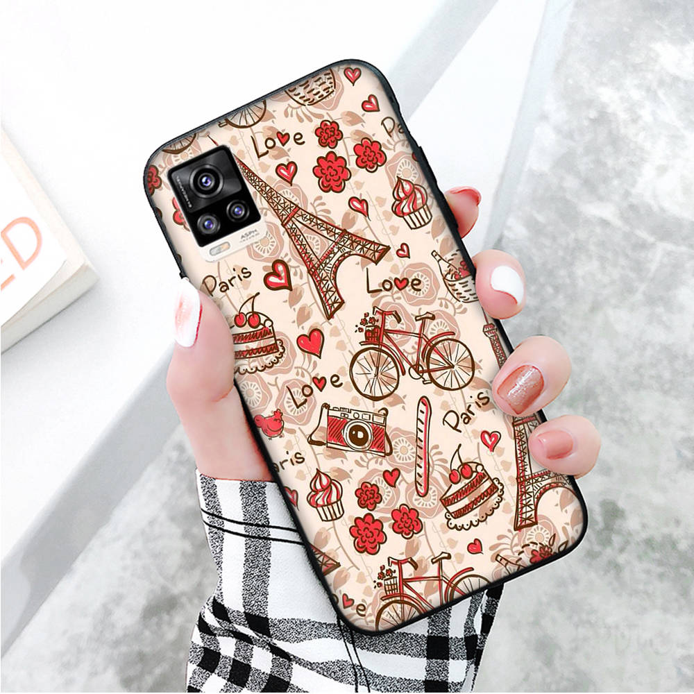 Black Case for Xiaomi Redmi 13C Note 9 iPhone XR 7 8 14 15 11 12 13 X XS Pro Max Samsung A25 S23 S24 FE Ultra Plus Eiffel Tower