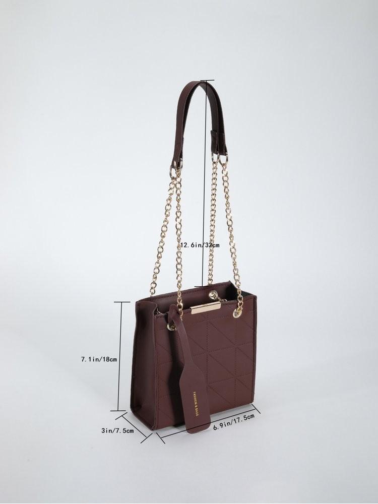 Модная городская минималистичная средняя стеганая женская сумка с цепочкой и застежкой-молнией темно-коричневого