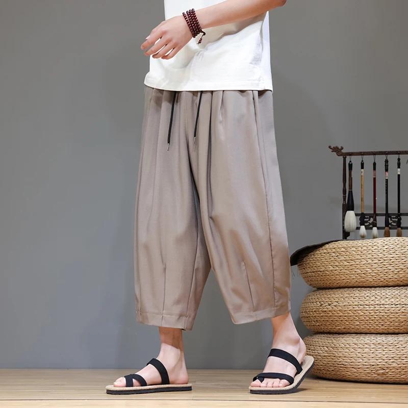 2026 Men Chinese Style Beach Pants Men Retro Streetwear Ankle-Lenght Bottoms Man Traditional Trousers Summer Harem Pants