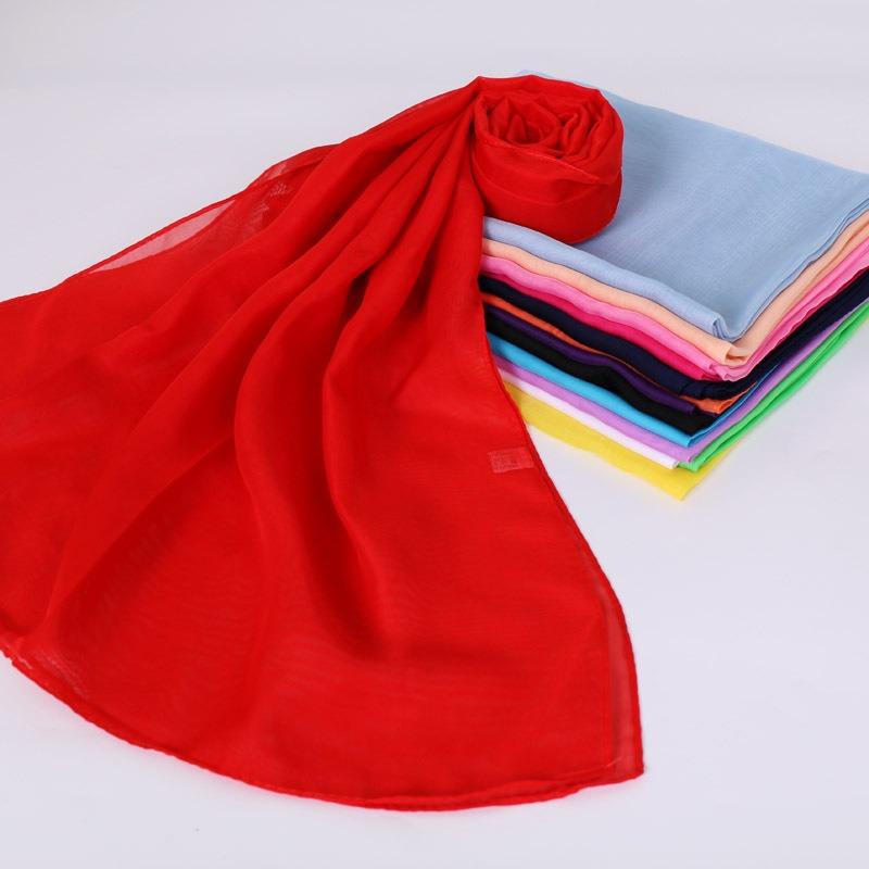 China Red Solid Color Chiffon Small Silk Scarf Women's Small Gifts, Thin Big Red Children's Day Gifts