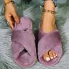 Fashion Cross opening spring and autumn home anti slip flat bottomed couple style fashionable and simple open toed hairy slippers