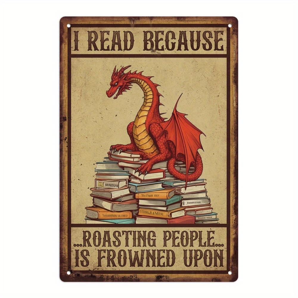 

1 шт. Железный декор Винтажный Красный Дракон Металлический Постер - Забавный Декор для Любителей Книг с Читающим Драконом, Ретро Настенное Искусство для Дома 20x30cm（7.8x11.8inch）