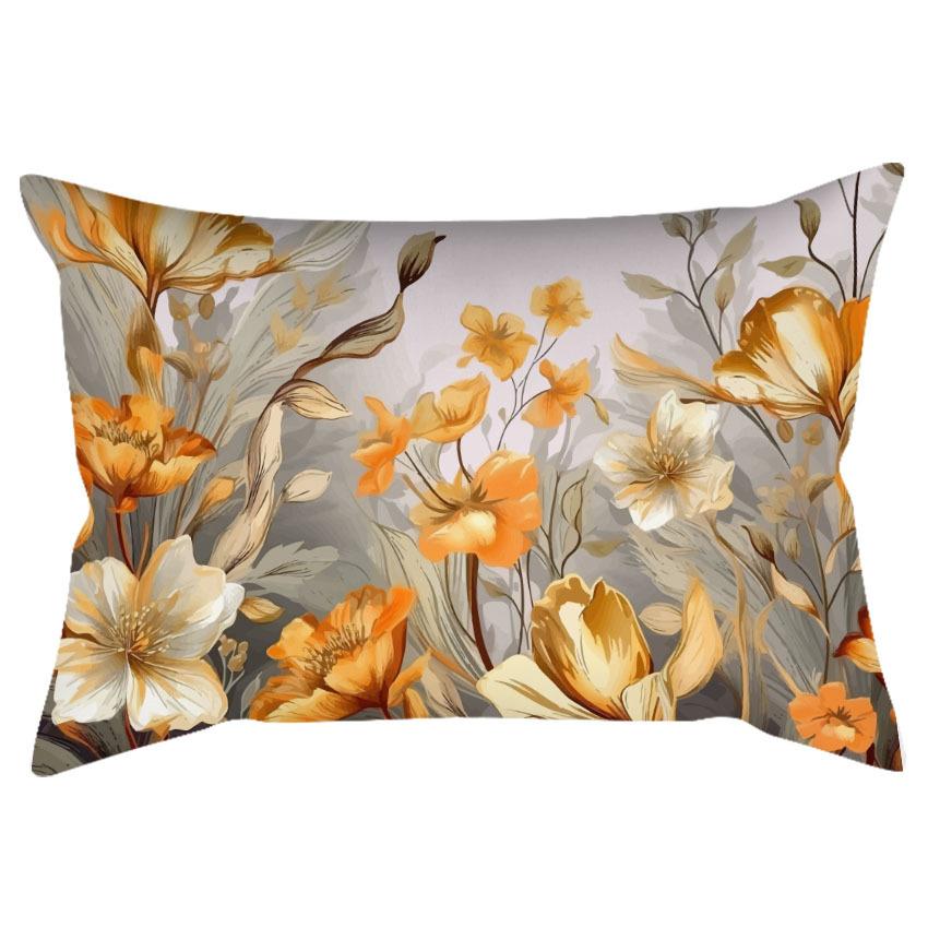 Chinese Retro Watercolor Golden Floral Print Pillowcase Home Sofa Cushion Pillowcase