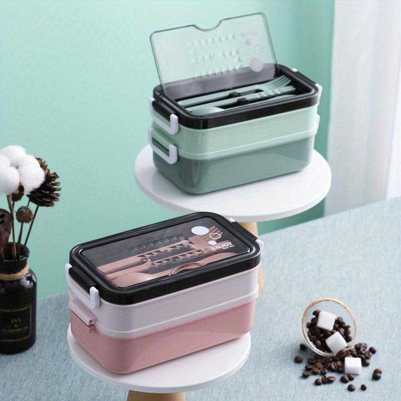 School start season double-layer microwave oven lunch box, including soup bowl, knife, fork and spoon, school lunch box