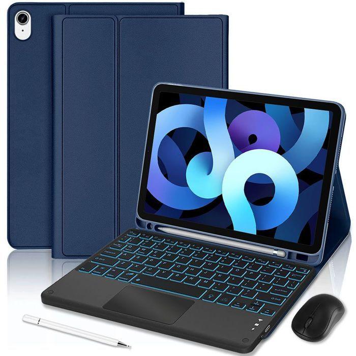 Coque Clavier pour iPad Air 11" (M4/M3/M2) / iPad Air 4/5, Cuir PU Bleu Foncé avec Clavier Rétroéclairé + Souris + Stylet