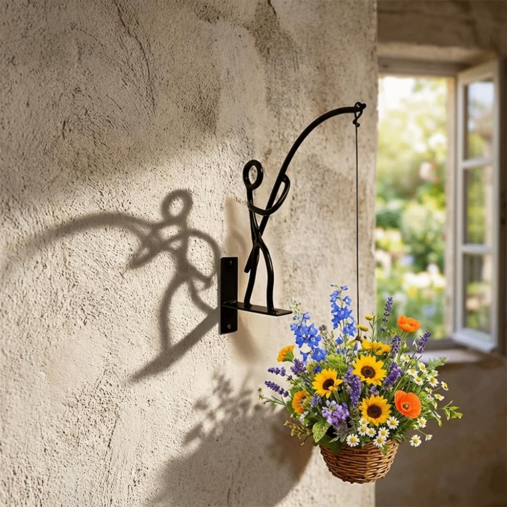 Abstract Shape Wrought Iron Flower Rack Clean Lines Rust-Resistant Hanging Basket Brackets Decorative Flower Stand Patio