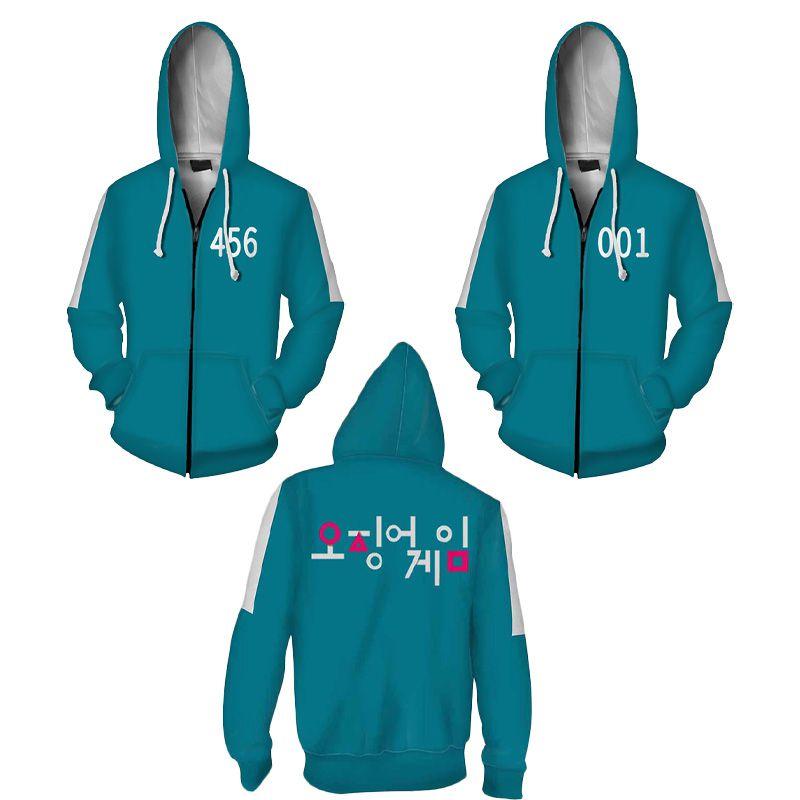 Luxuriöse Squid Game 001 456 Grüne Reißverschluss-Hoodie-Jacke Netflix-inspirierte Oberbekleidung