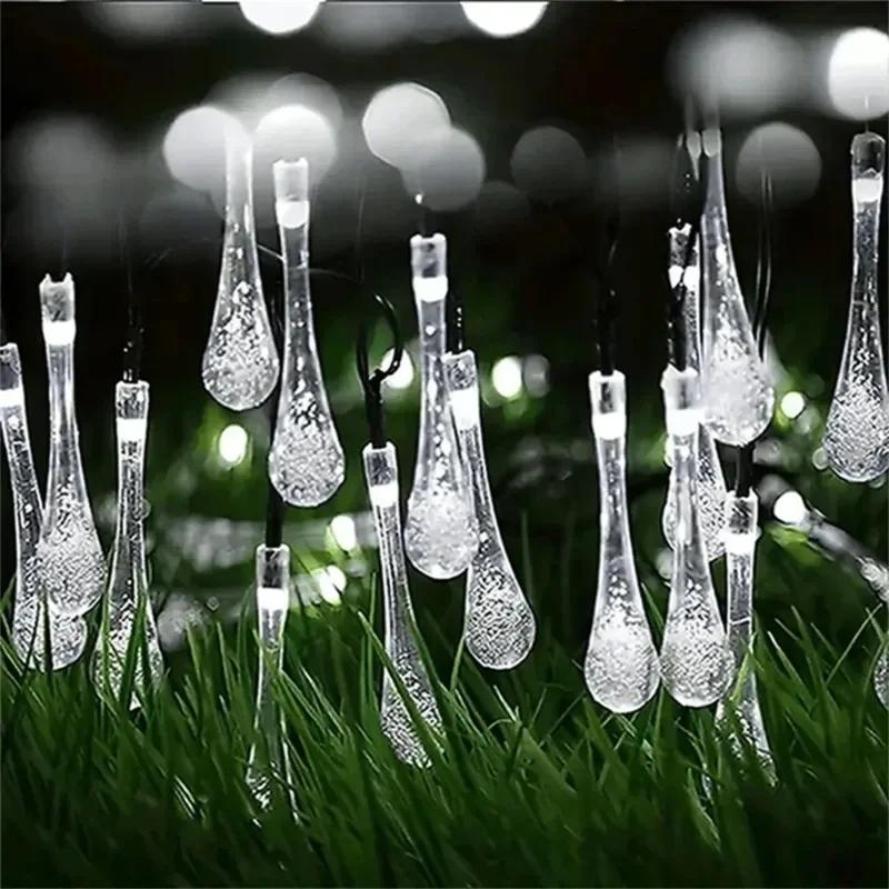 Solar Powered Water Drop String Lights 20 30 50 LED Outdoor Waterproof Decorative Lights for Garden Wedding Party Birthday Camping