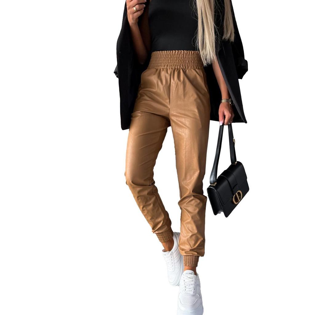 Street Trend High-Waist Leather Pants for Women - European & American Motorcycle Style, Autumn/Winter Fashion