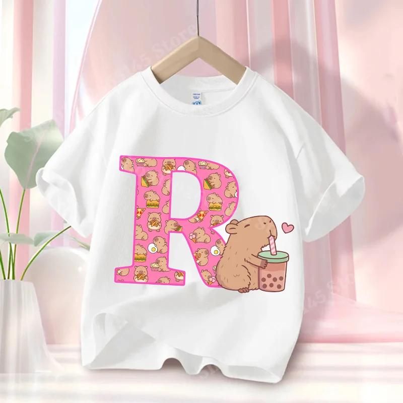 Sommer Capybara Anime Brief Niedlich Bedruckt Kinder T-Shirt Mädchen Kurzarm Mode Oberteile Kinderkleidung Lässige T-Shirts
