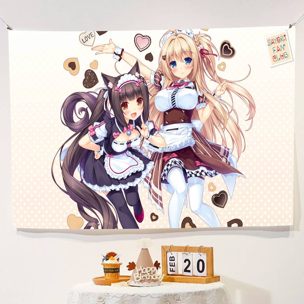 Anime Girl Cat Ear Maid Kawaii Banner Background Super Scene Decoration Banner Backdrop Baby Shower