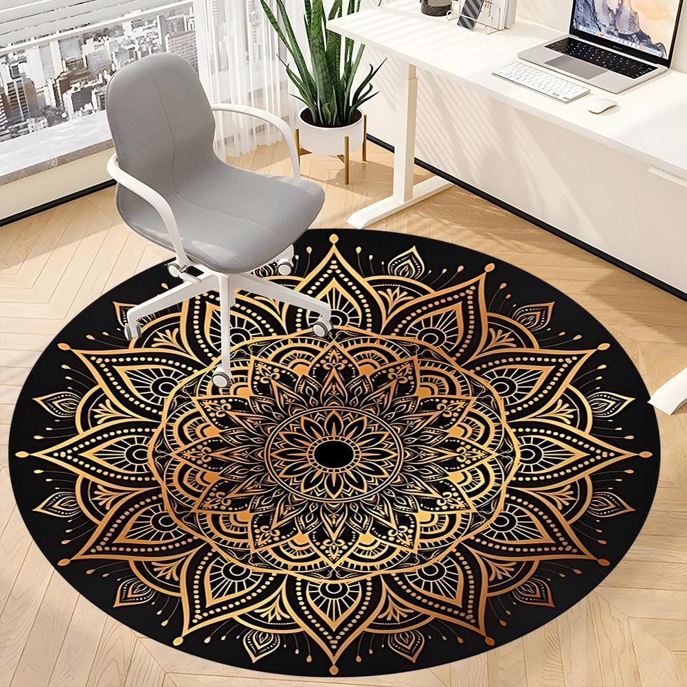 1PC Golden Mandala Pattern Chair Carpet for Office, Indoor Non-Slip Washable Carpet, Soft Comfortable Mat For Office Room yy250930245