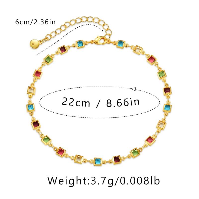Gold Plated Stainless Steel Multi-Color Square CZ Anklet