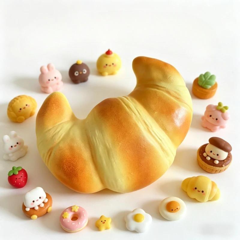 Croissant Simulado Aprietable Subida Lenta Pegajoso Juguete para Alivio del Estrés Pan Falso Súper Suave Juguetes Anti-ansiedad Creativos Squishy
