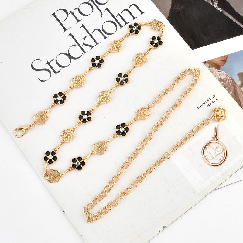 European and American Rose Flowers Women's Decorative Waist Chain Metal Elegant Light Luxury Versatile Skirt Accessories Chain