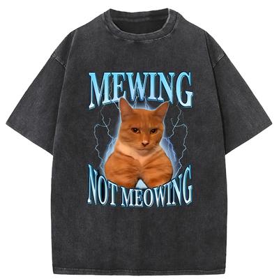 Camisetas Gatinhos Fofos Miando Não Miau Engraçadas Estampadas Lavadas Casuais Camiseta Algodão Macia Unissex Gola O Tops Roupas