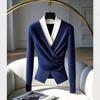 Maglioni da donna a maglia slim eleganti con scollo a V, patchwork, per il lavoro, pullover