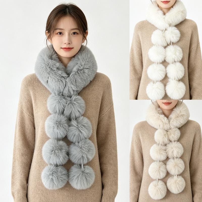 Imitation fox fur scarf autumn and winter temperament big hair ball magnetic scarf imitation fur thickened warm plush scarf