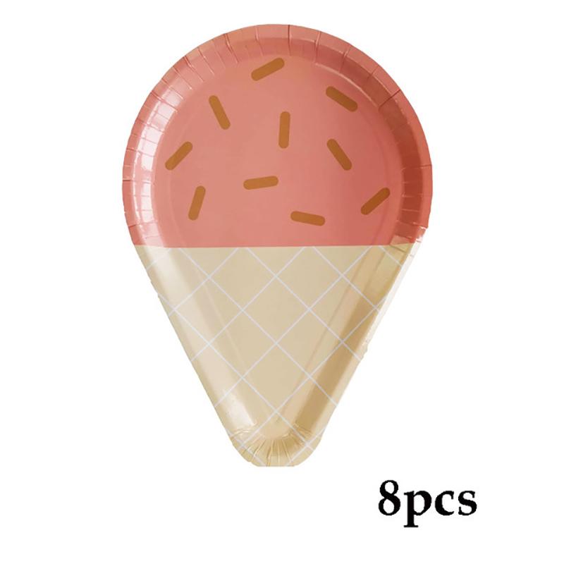 Ice Cream Birthday Party Decoration Kids Toy Baby Shower Disposable Tableware Paper Plates Cups Balloons Flag Party Supplies