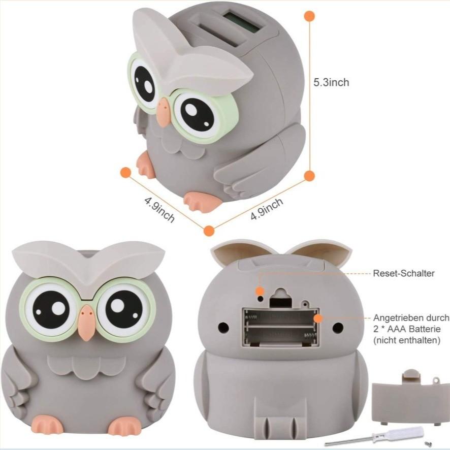 Electronic Owl Counting Piggy Bank Cute Animal Shape Automatic Saving Gifts Pot