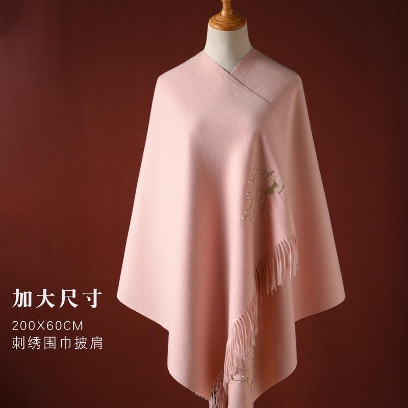 Embroidered deer imitation cashmere scarf women's winter shawl pink shawl new outer birthday gift