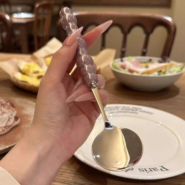 

Роскошная суповая ложка из нержавеющей стали с ручкой из жемчужной керамики