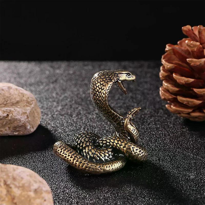 Mini Snake Antique Bronze Decor Figurines For Interior Decoration Desktop Ornament Pure Copper Miniatures Statue Copper Brass