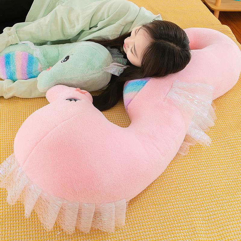 Cute colorful seahorse throw pillow plush toy girl bed sleeping doll warm heart to accompany girlfriend birthday gift