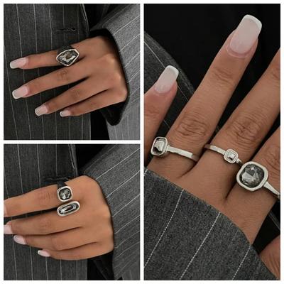 Minimalist Acrylic Rhinestone Open Ring for Women Korean Fashion Geometry Adjustable Knuckle Ring Party Jewelry Lady Gift