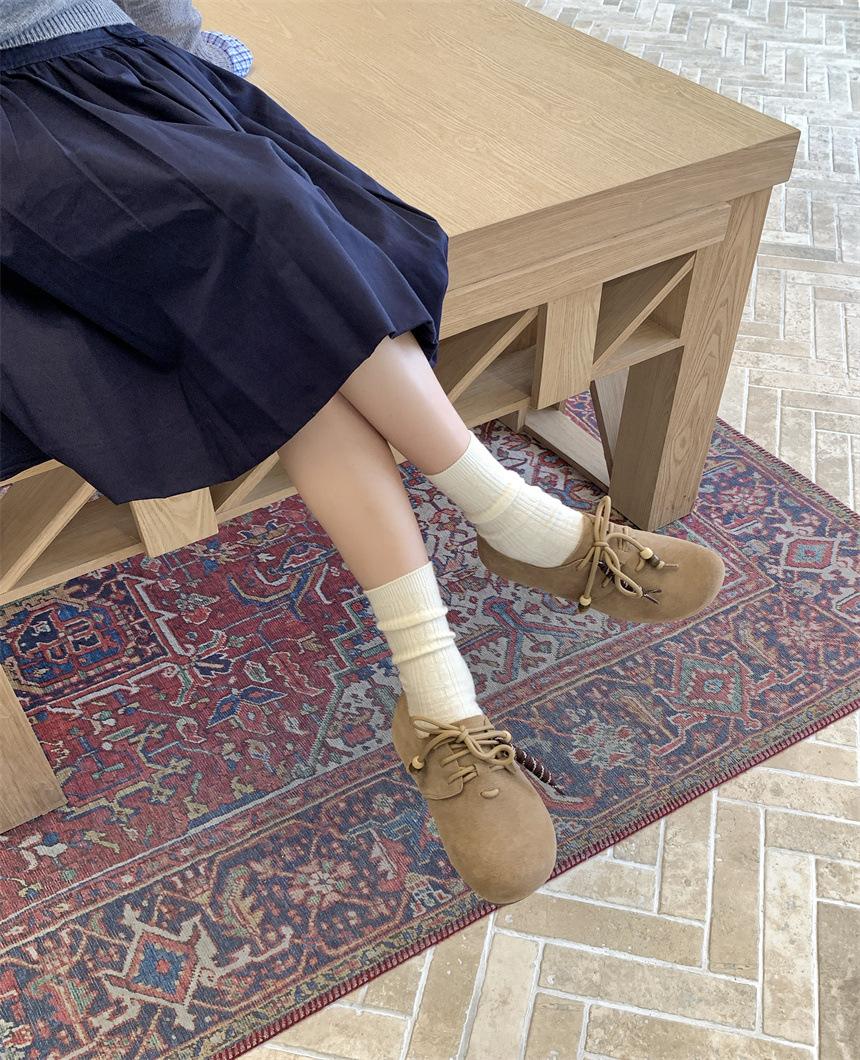 

2025 large size women s shoes retro style flat bottom casual versatile women s single shoes low top front lace-up Doudou shoes 39 верблюд